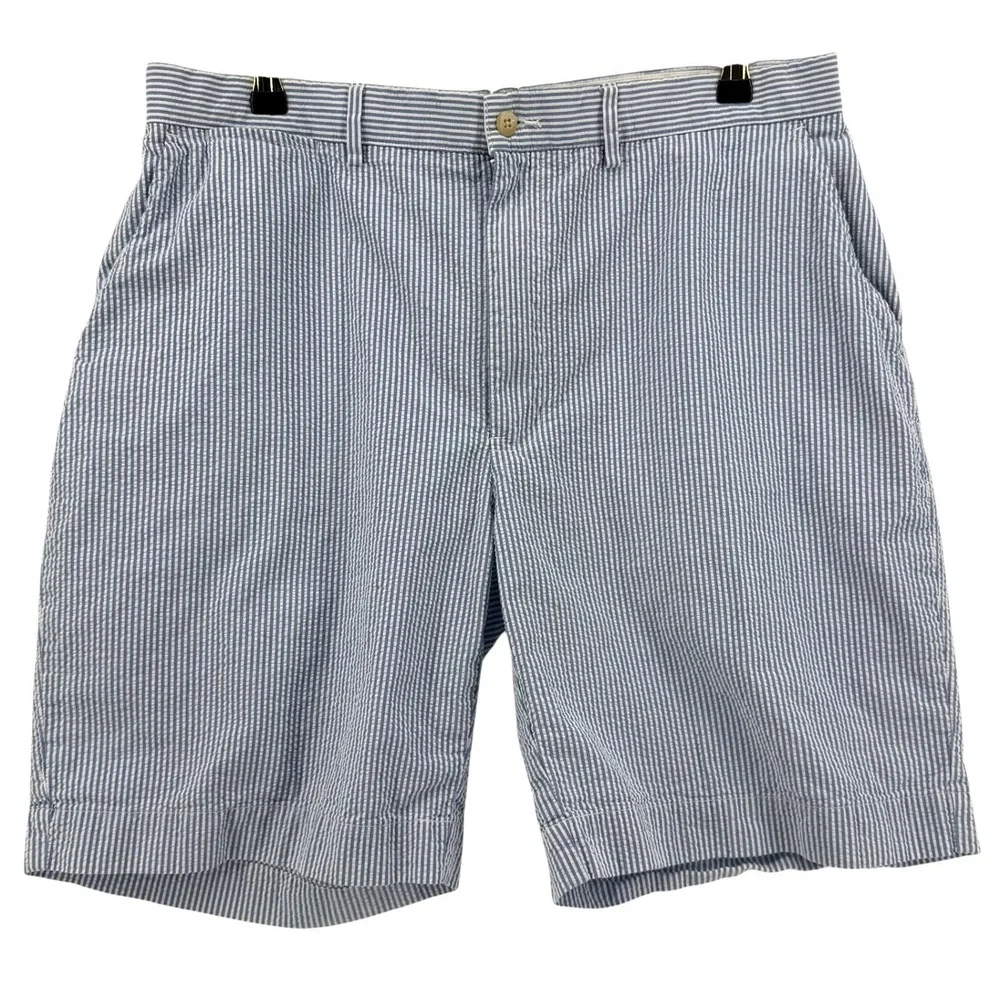 Vintage Polo Ralph Lauren Men Blue White Seersucker Striped Cotton Shorts Sz‎ 36